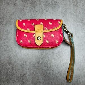 Y2K Dooney & Bourke Red Canvas Wristlet with Tan Leather Trim